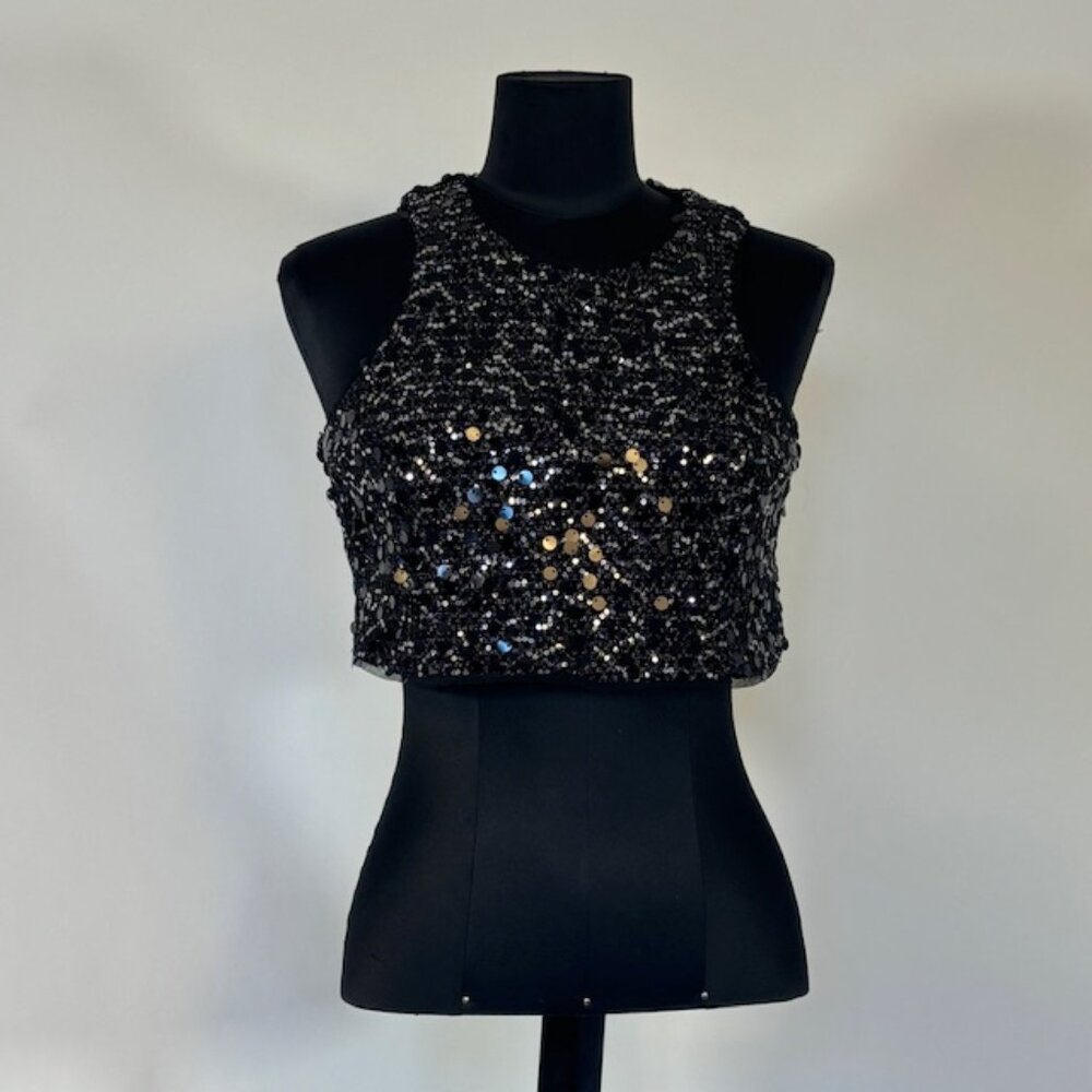 Black High Neck Sequin Top